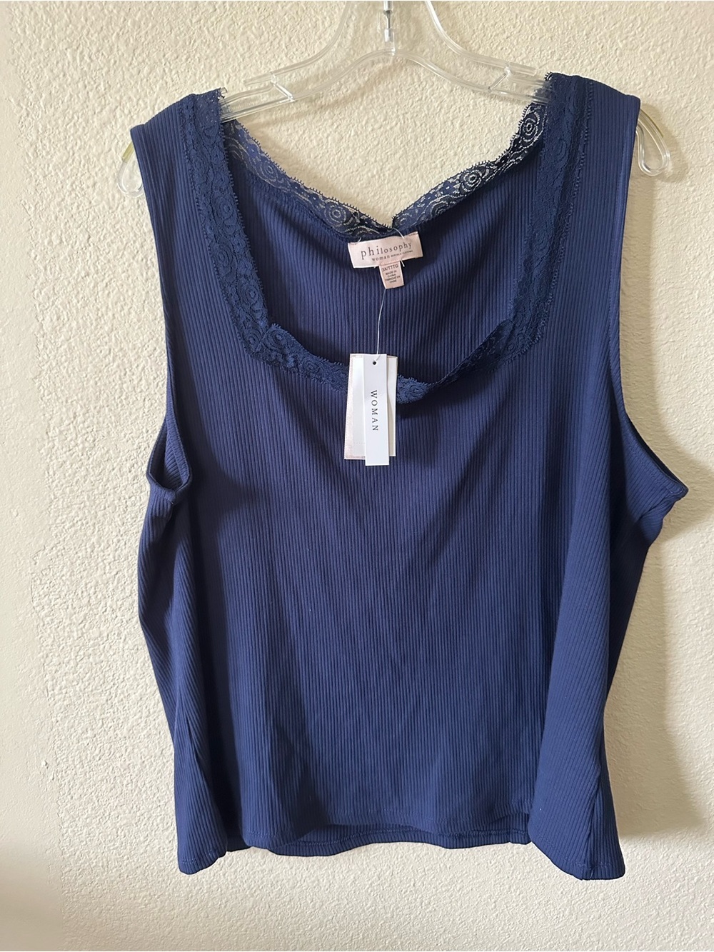Philosophy Navy Lace-Trim Ribbed Tank Top size 3Xl/ NWT 1277